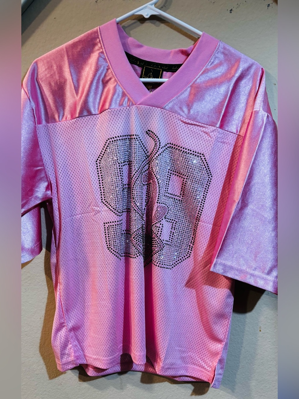 Baby Phat Shiny Pink Mesh Jersey with Rhinestone Number